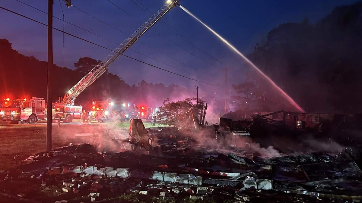 Fire crews responded around 3 a.m. Monday to a large structure fire off U.S. 21 (Trask Parkway). No one was believed to be inside the building at the time.