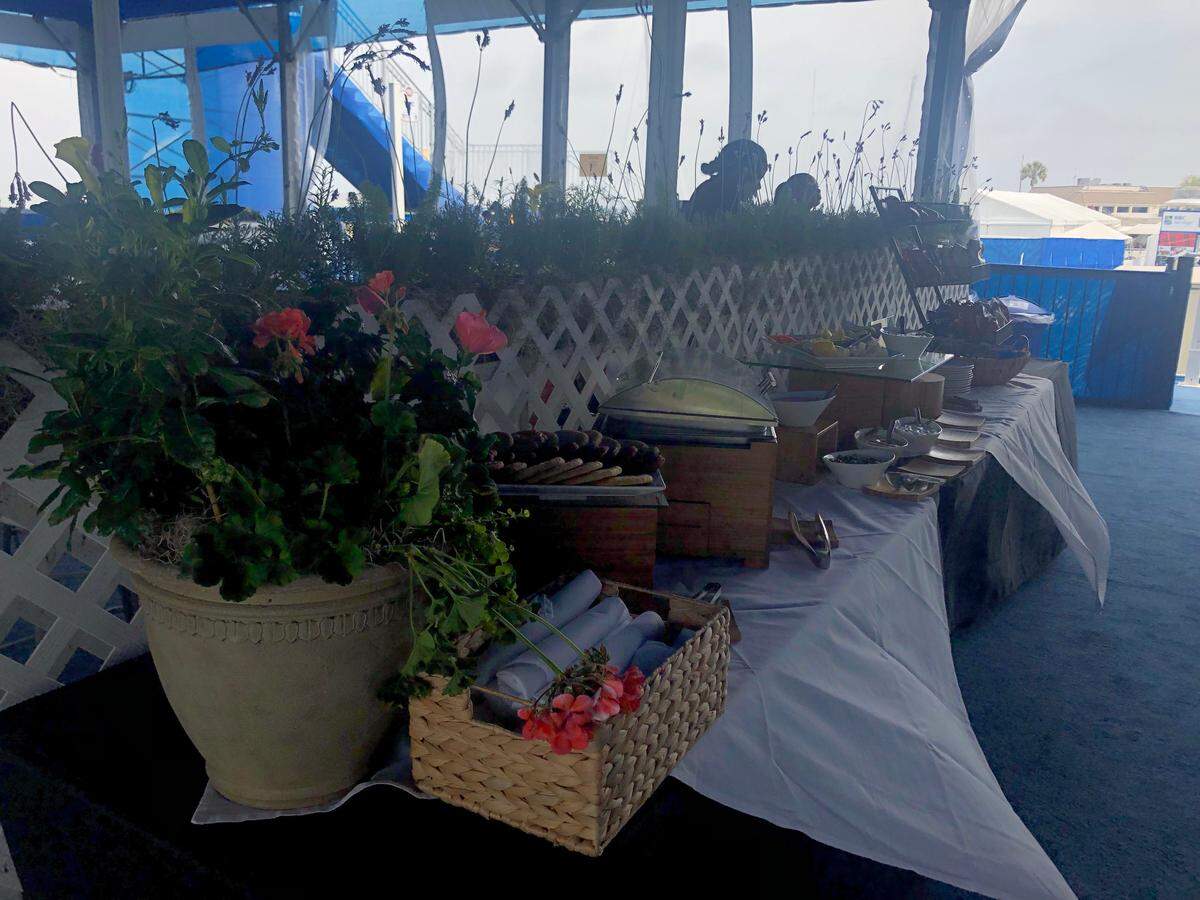 The catering spread at the skybox on the 18th green at RBC Heritage Presented by Boeing on April 19, 2019.