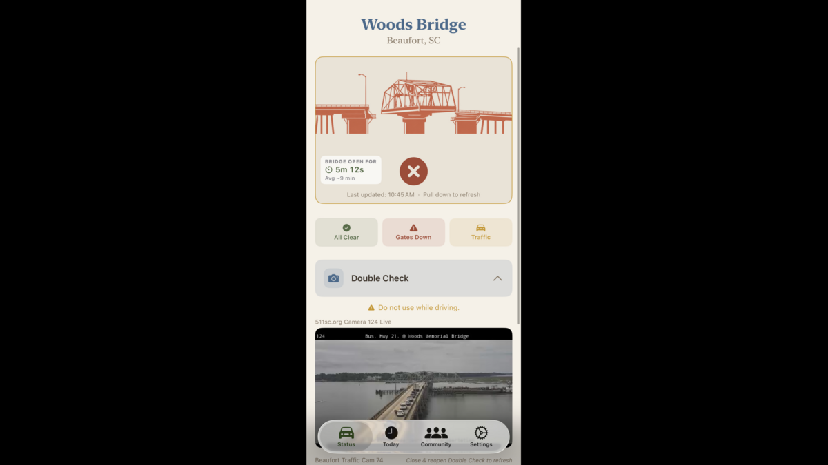 TheBridge APPS alerts people Tuesday of an unscheduled opening for a barge.
