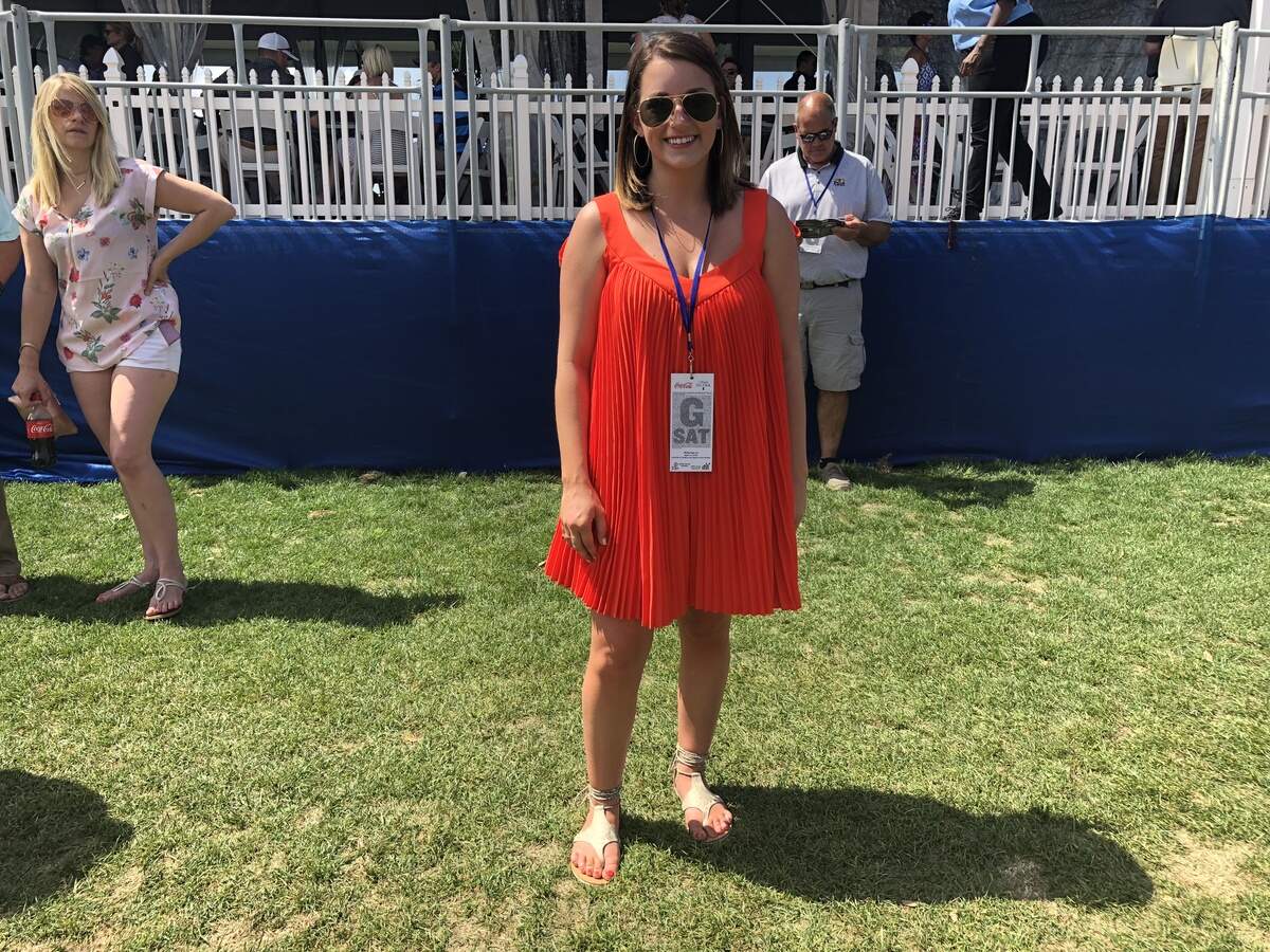 Elizabeth Sasser, from Greenville, donned a bright orange romper.