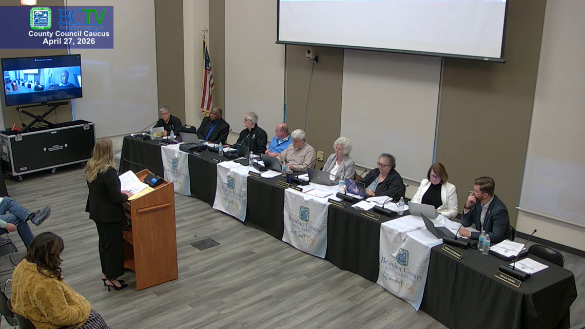 Beaufort County Council members discuss a hate crime ordinance Monday.