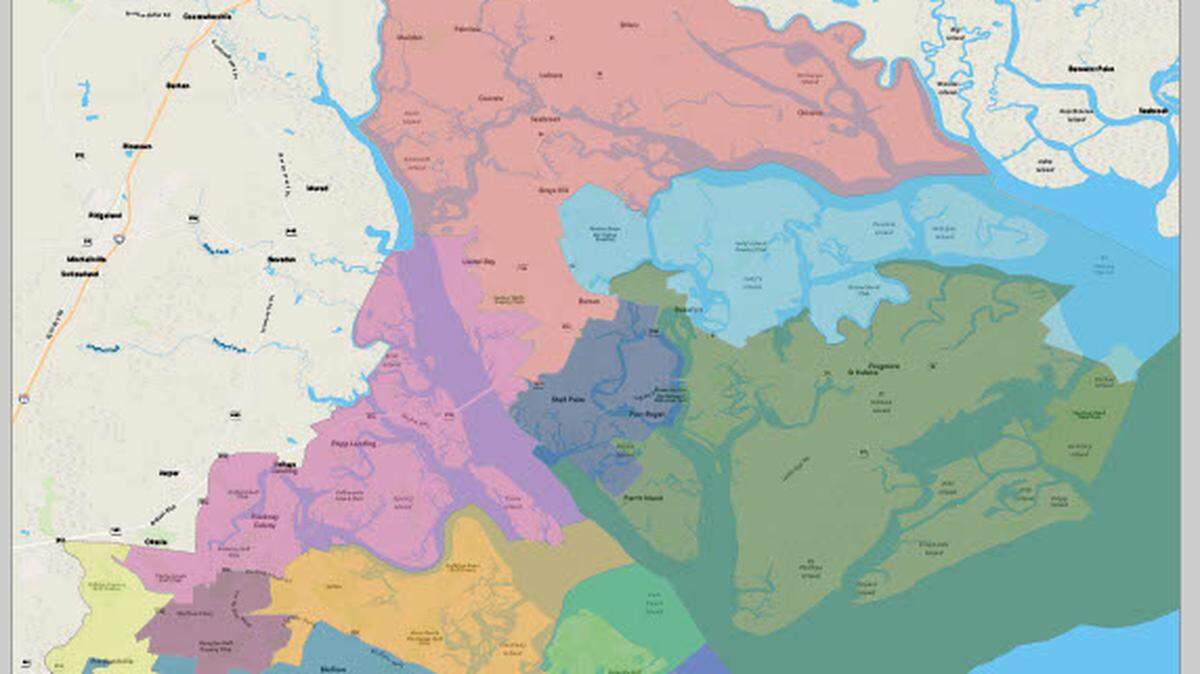 Alternative 2 for political districts by Beaufort County as drawn from census data. This one has input from community council members.