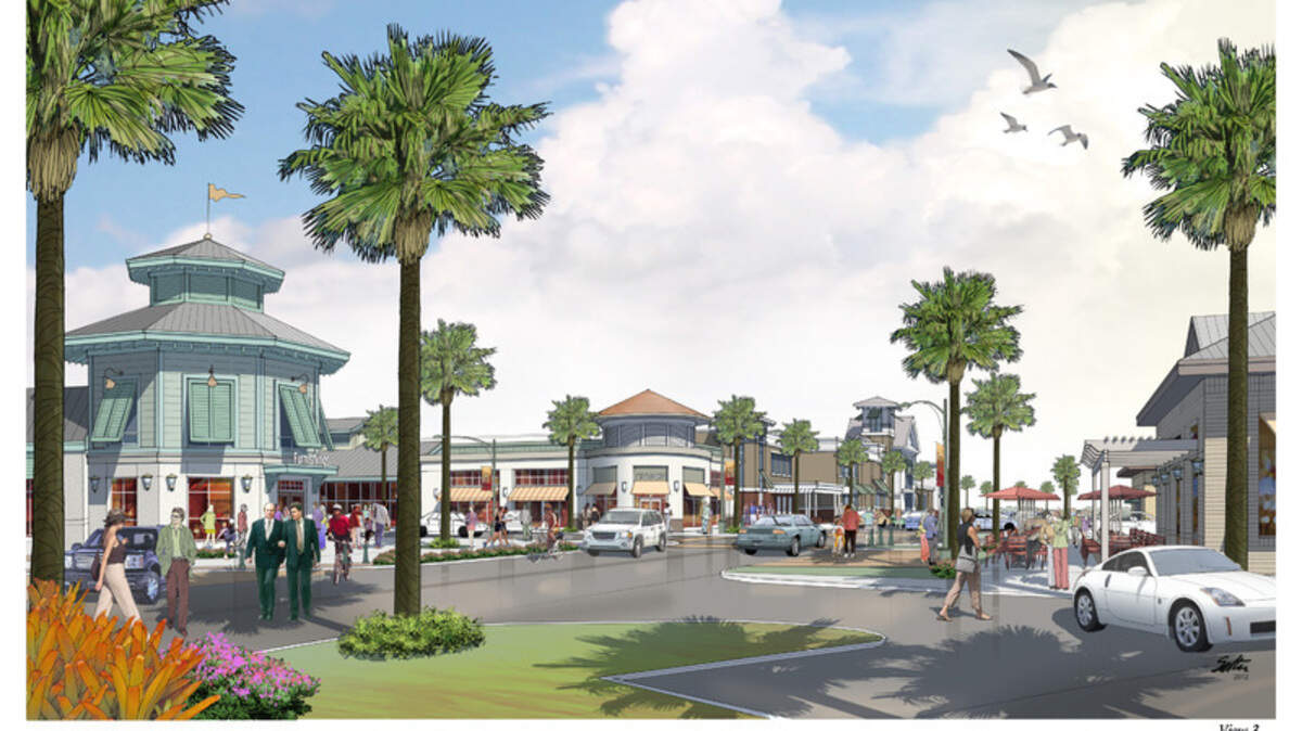 This rendering shows Shelter Cove Towne Centre shops and cafes that will be part of the newly redeveloped Mall at Shelter Cove.