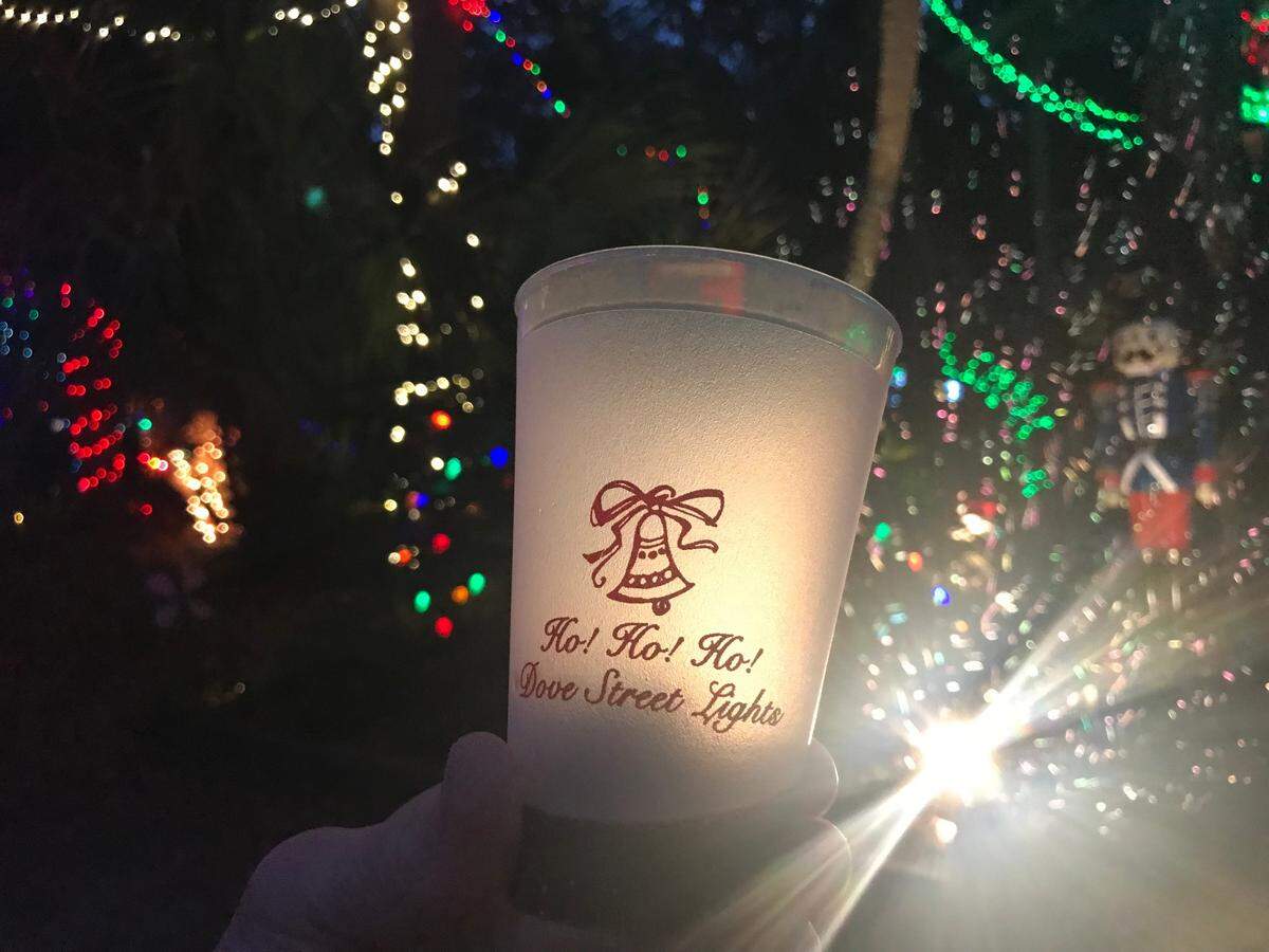 The Dove Street Festival of Lights is raising funds for the Island Rec Center and Deep Well, but no donations are accepted in person. Instead, visitors are asked to donate online.
