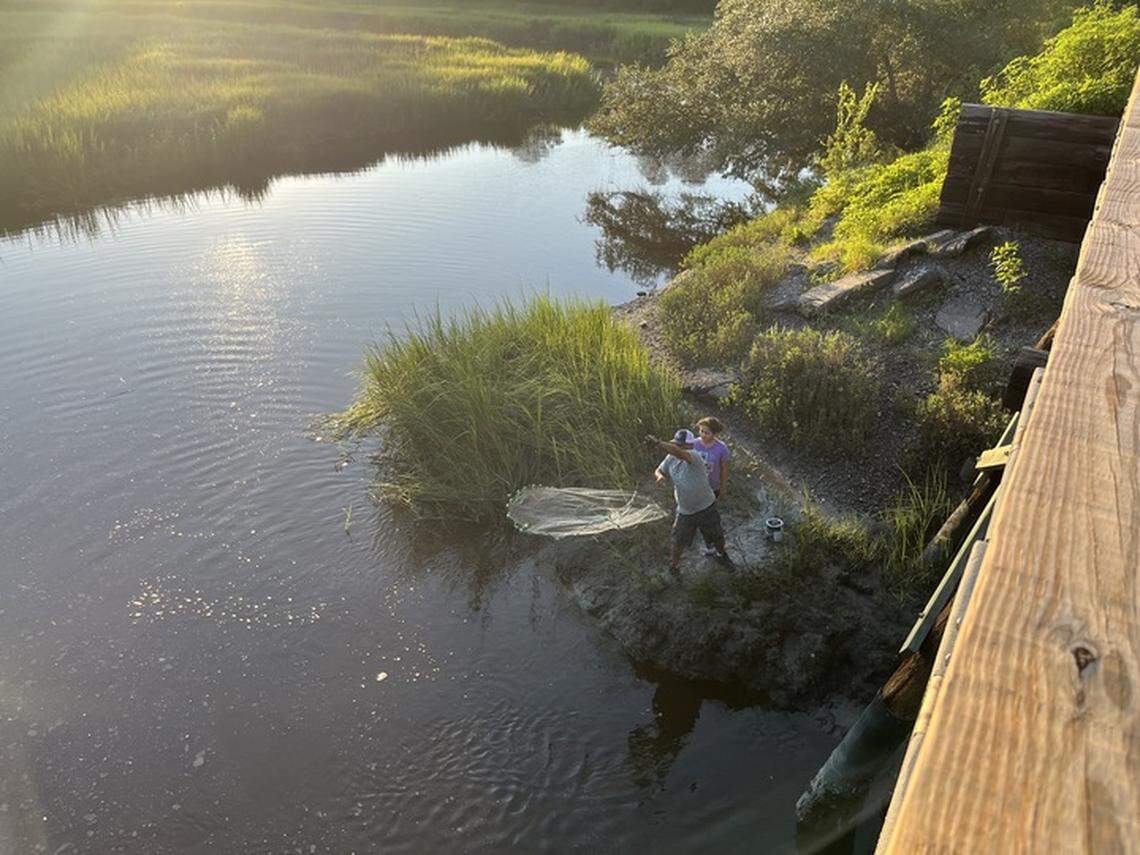 The Spanish Moss Trail isn’t just for riding bike and walking. Some use it to reach area waters to catch fish or shrimp, like this man near Albergotti Creek.