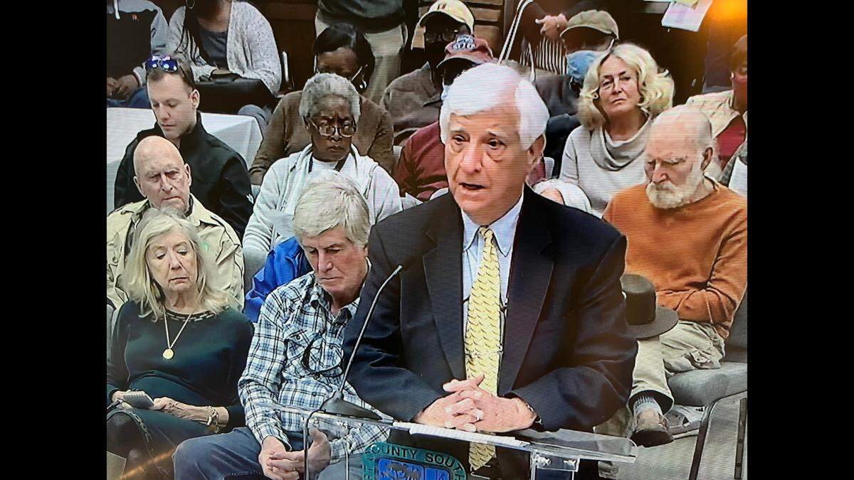 Thomase Mikell, a representative of the Hanna family, testifies before a Beaufort County committee regarding a proposed development on Pine Island.