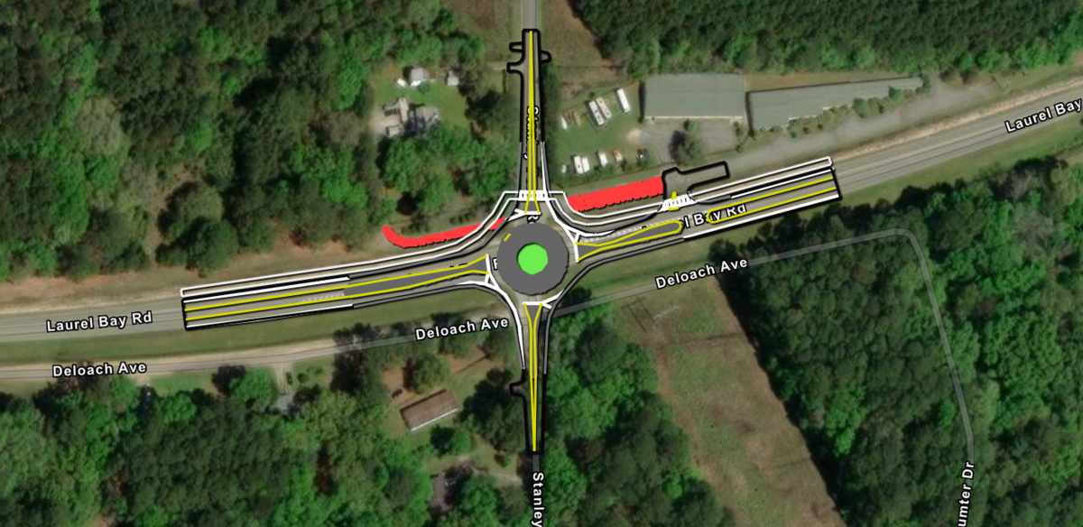 This is the proposed design of the roundabout SCDOT is planning to build at Laurel Bay and Stanley Farm roads.
