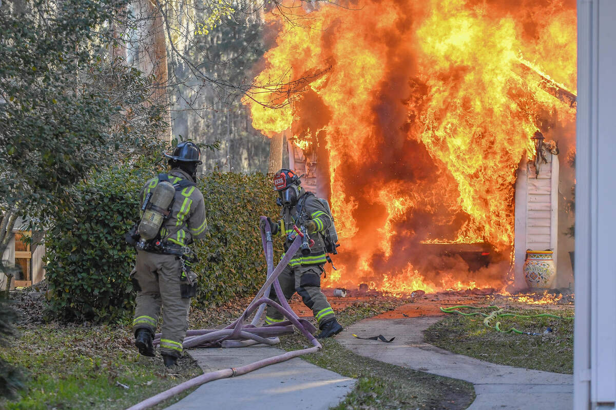 The Bluffton Township Fire District responded to a fire in a detached garage in the Westbury Park neighborhood on Tuesday, Feb. 24, 2021.