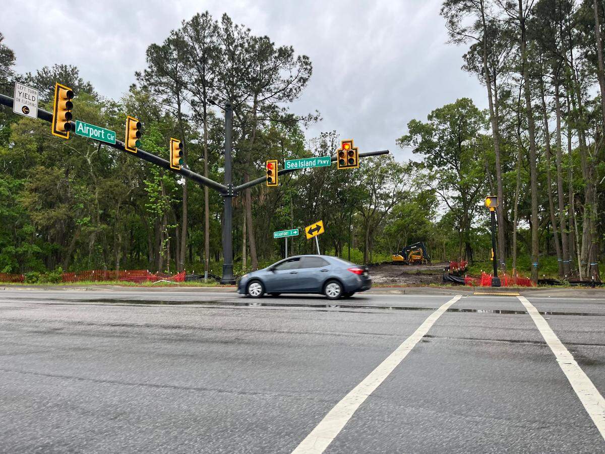 Work has begun on the Airport Frontage Road project which involves extending a road from the intersection of Airport Circle and Sea Island Parkway south and west to Lost Island Road and eventually Little Creek Road.