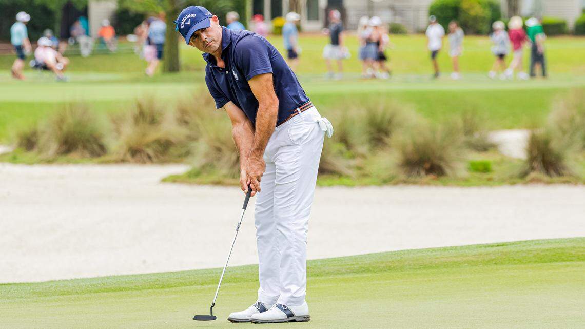 Jonathan Byrd on the 16th hole during the third round of the 2022 RBC Heritage presented by Boeing on Saturday, April 16, 2022 at Harbour Town Golf Links>