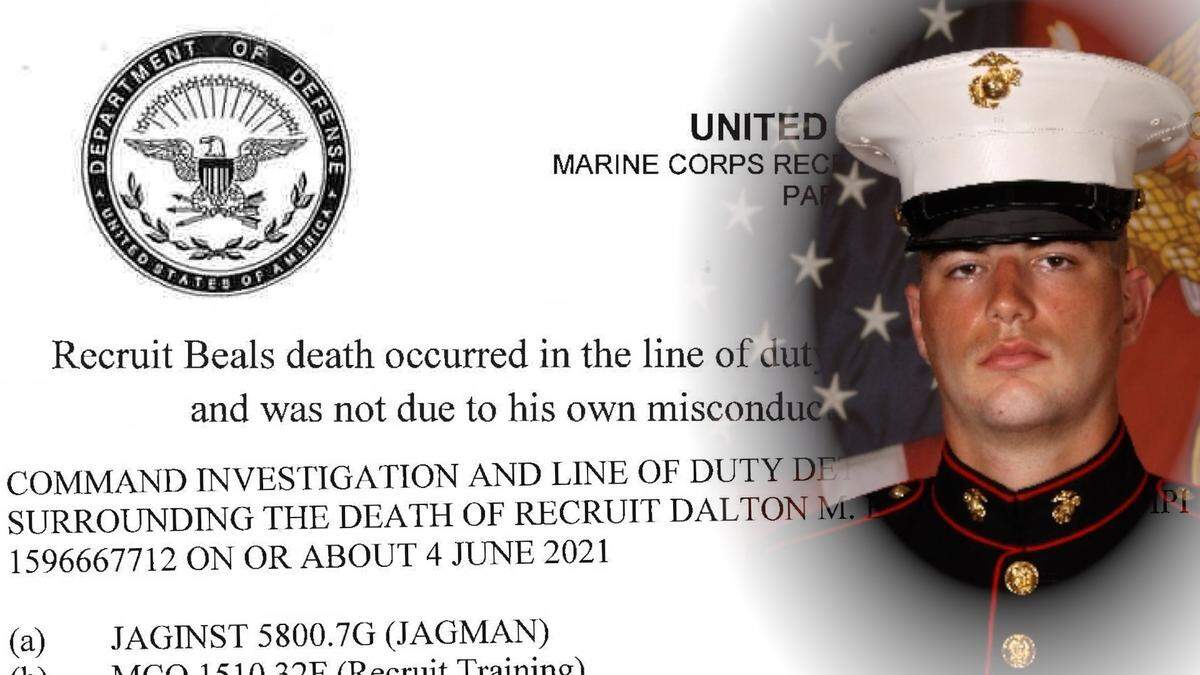 A report by the U.S. Marine Corps found that the June 4, 2021 death of MCRD Parris Island recruit Dalton Beals could have been prevented and ‘was not due to his own misconduct.’
