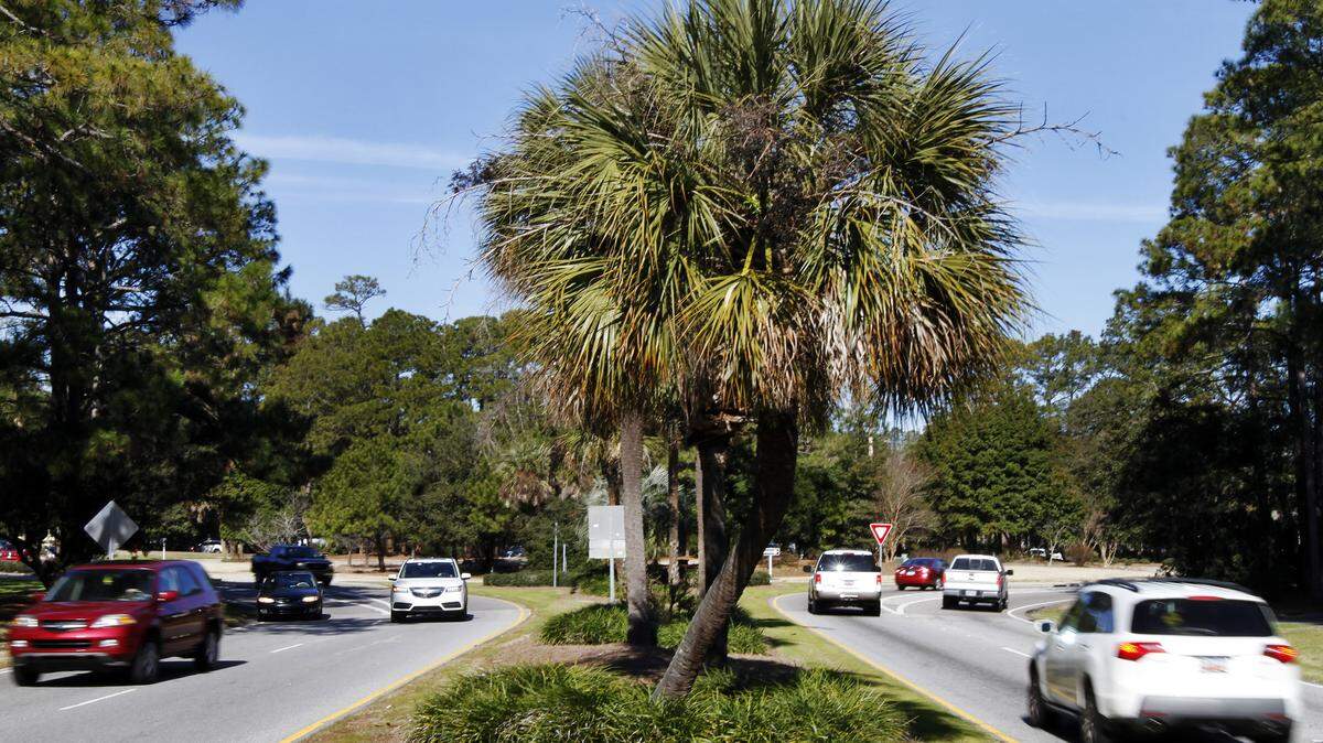 Traffic moves along Pope Ave near the Sea Pines Circle off of Office Way on February 6, 2015.