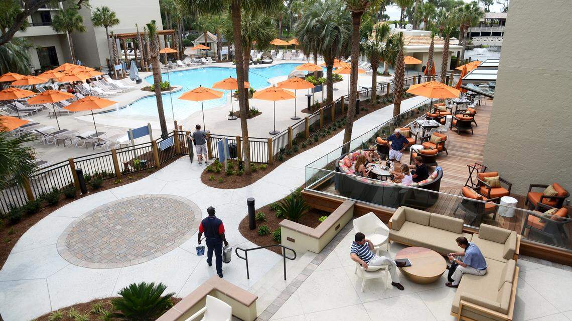 This photo, taken on Thursday, shows the revamped  pool deck area of the Sonesta Resort Hilton Head Island, which has  recently reopened after a five-month renovation.