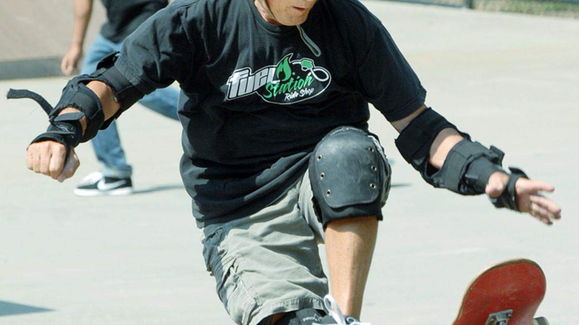Ron Cofall, 71, of Hilton Head Island, works on a skateboarding move Thursday at Crossings Park on Hilton Head.