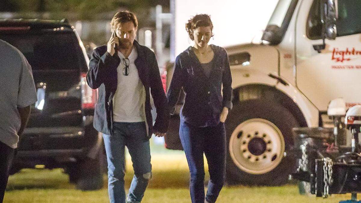Ewan McGregor is photographed on the Glennville, Georgia, set of "Gemini Man" with actress Mary Elizabeth Winstead, who co-stars in the movie with Will Smith.