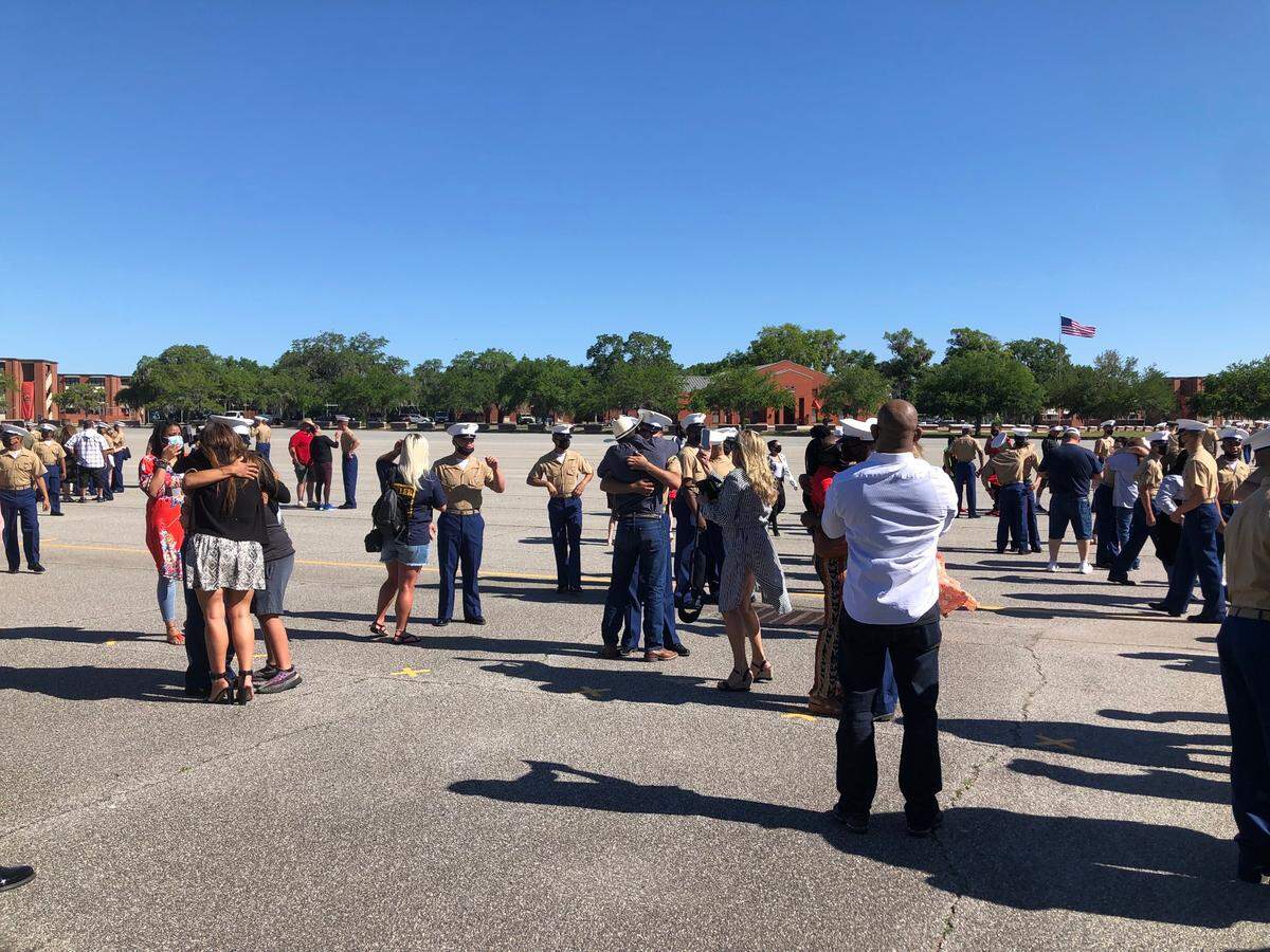 New Marines reunite with loved ones after 13 weeks apart following their final dismissal from recruit training at Parris Island May 7, 2021.