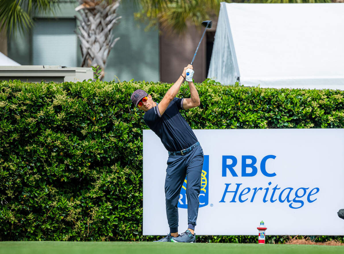 Morgan Hoffmann on the 1st tee during the first round of the RBC Heritage Presented by Boeing on Thursday, April 14 2022, at Harbour Town Golf Links in Sea Pines on Hilton Head Island.