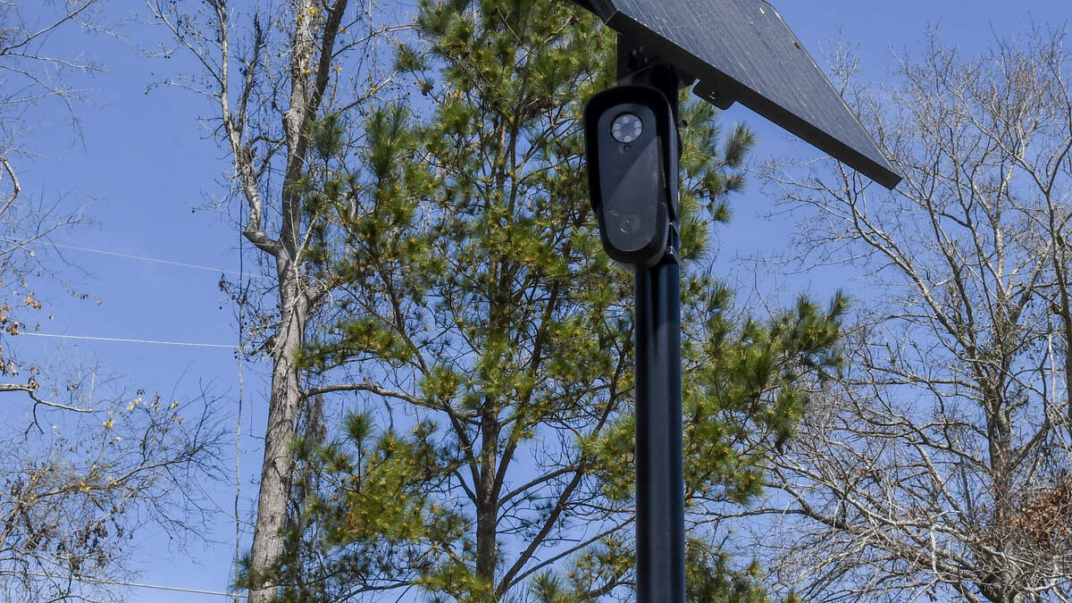 A Flock camera as photographed on March 14, 2025, in greater Bluffton. The automatic license plate readers cameras, mounted throughout Bluffton and Beaufort County, record license plate numbers, a vehicle’s make and model and the days and times a vehicle has traveled past the device.