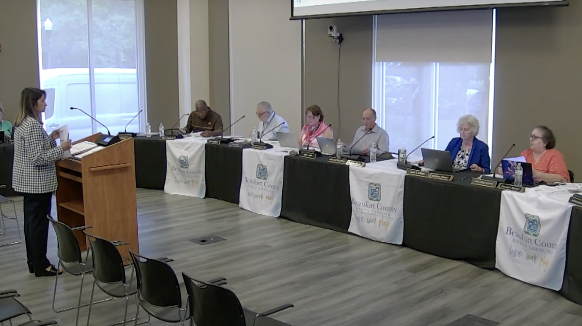 Beaufort County Chief Financial Officer Pinky Harriott presents the fiscal year 2026 budget to the county’s Finance Committee on May 8, 2025.