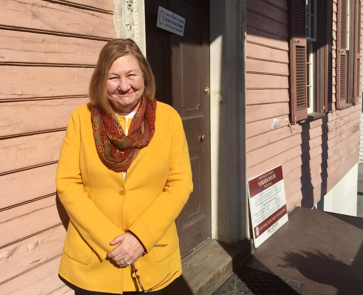 Maxine Lutz, former executive director of the Historic Beaufort Foundation, poses at the front door of the John Mark Verdier House in 2019. The City Council did not reappoint Lutz to the Historic District Review Board Tuesday. It will be the first time in decades HBF won’t have a voice on the panel, which reviews projects in the historic district.