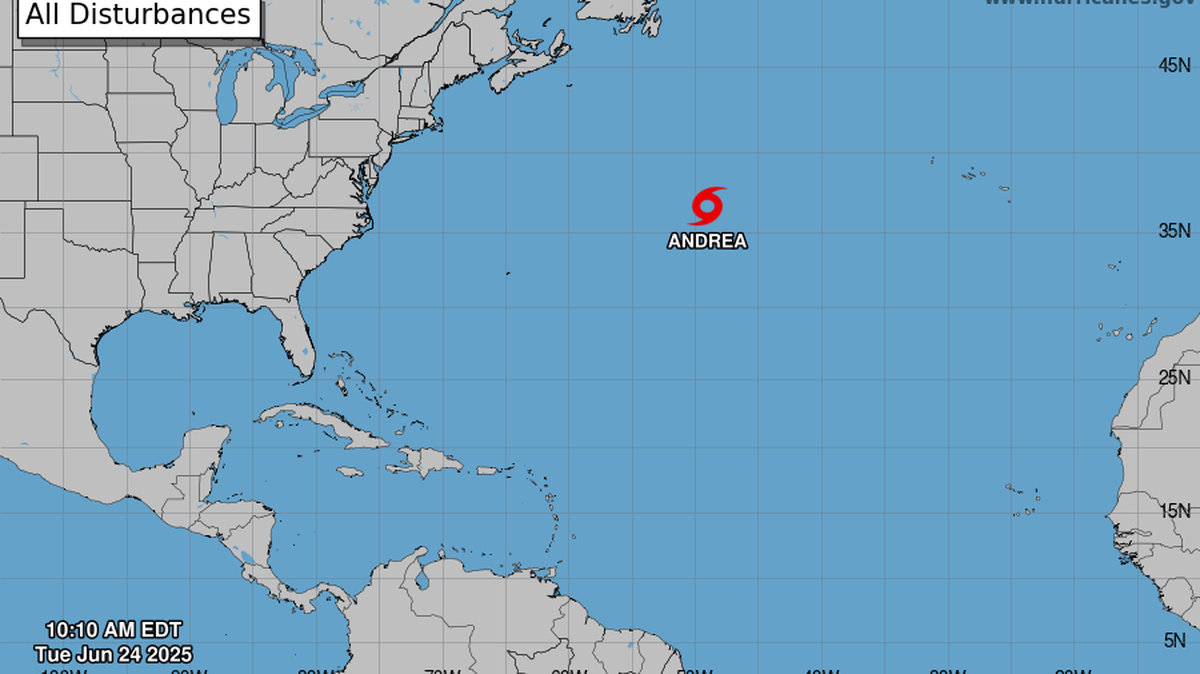 Tropical Storm Andrea officially formed Tuesday morning, June 24, 2025, in the Atlantic Ocean