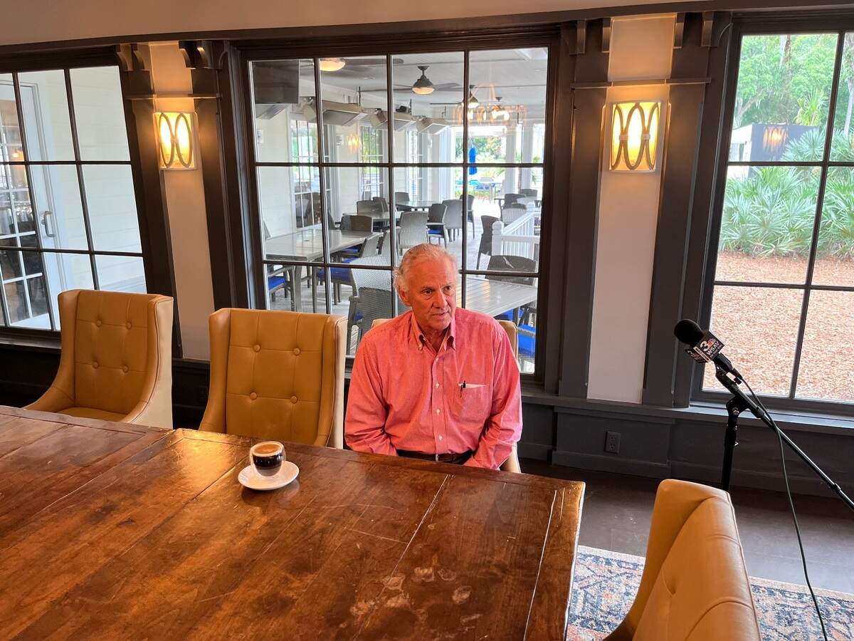 Gov. Henry McMaster speaks to the media at a campaign stop at Indigo Run on Hilton Head Island Saturday.