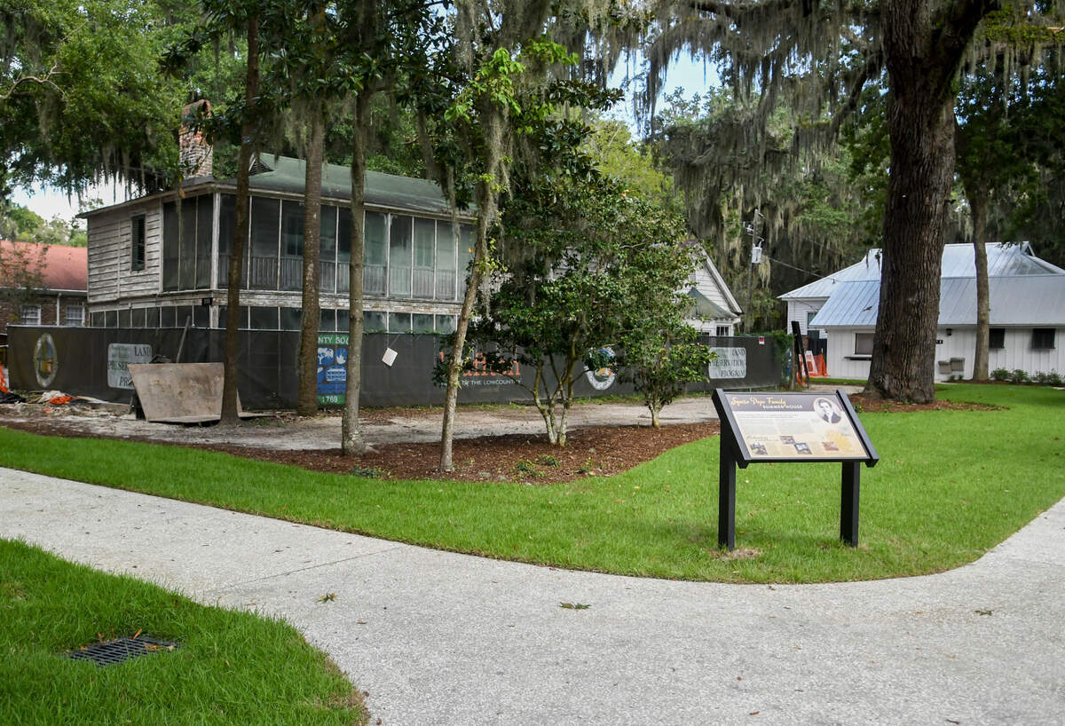 The Squire Pope Family summer house, under restoration, is part of the Wright Family Park that includes a dock with a floating pier at the end of Calhoun Street, green space with scenic views of the May River and a bike taxi pick-up location, as seen on Thursday, Sept. 10, 2020, in Old Town Bluffton.
