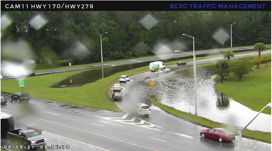 Heavy rain from Tropical Depression Mindy hit Beaufort Country Thursday morning including the intersection of Highway 170 and Highway 278.