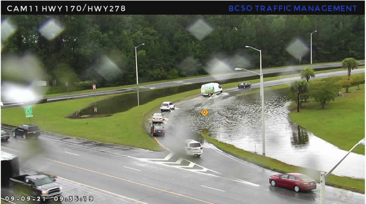 Heavy rain from Tropical Depression Mindy hit Beaufort Country Thursday morning including the intersection of Highway 170 and Highway 278.