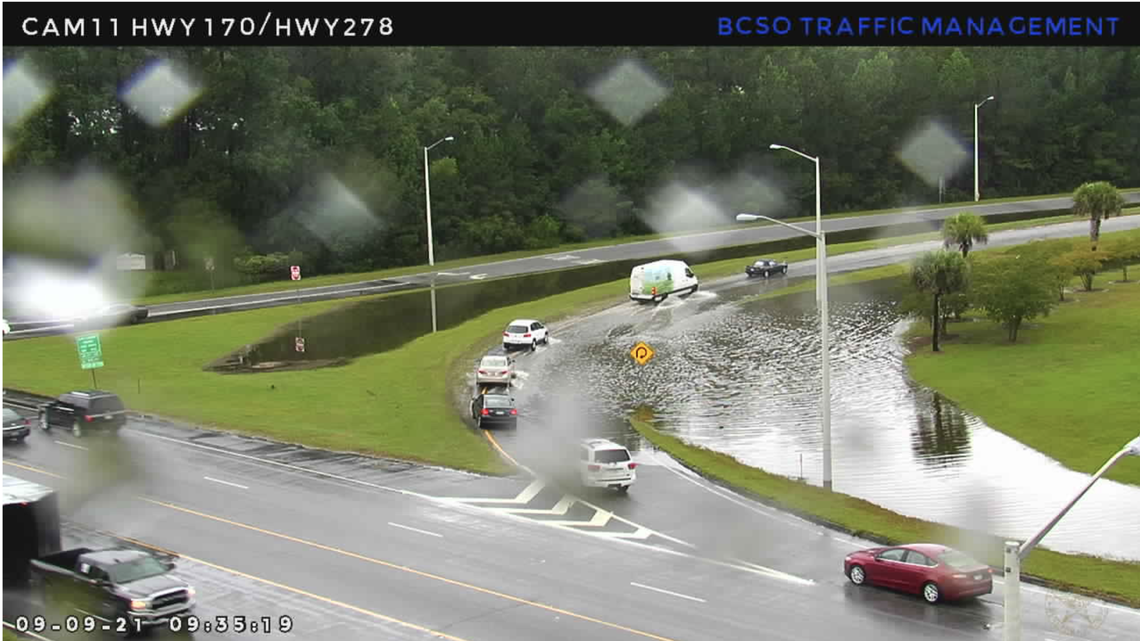 Heavy rain from Tropical Depression Mindy hit Beaufort Country Thursday morning including the intersection of Highway 170 and Highway 278.