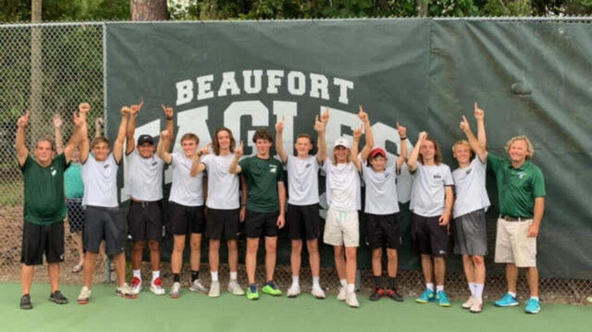 Beaufort tennis players pose for a photo after winning Class 4A Lower State championship on May 11, 2021.