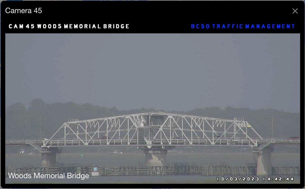 Beaufort’s Richard V. Woods Memorial Bridge is cast in a smokey haze from wildfires in eastern Ontario on Tuesday, Oct. 3, 2023, with reports of hazey skies as far away as Florida.
