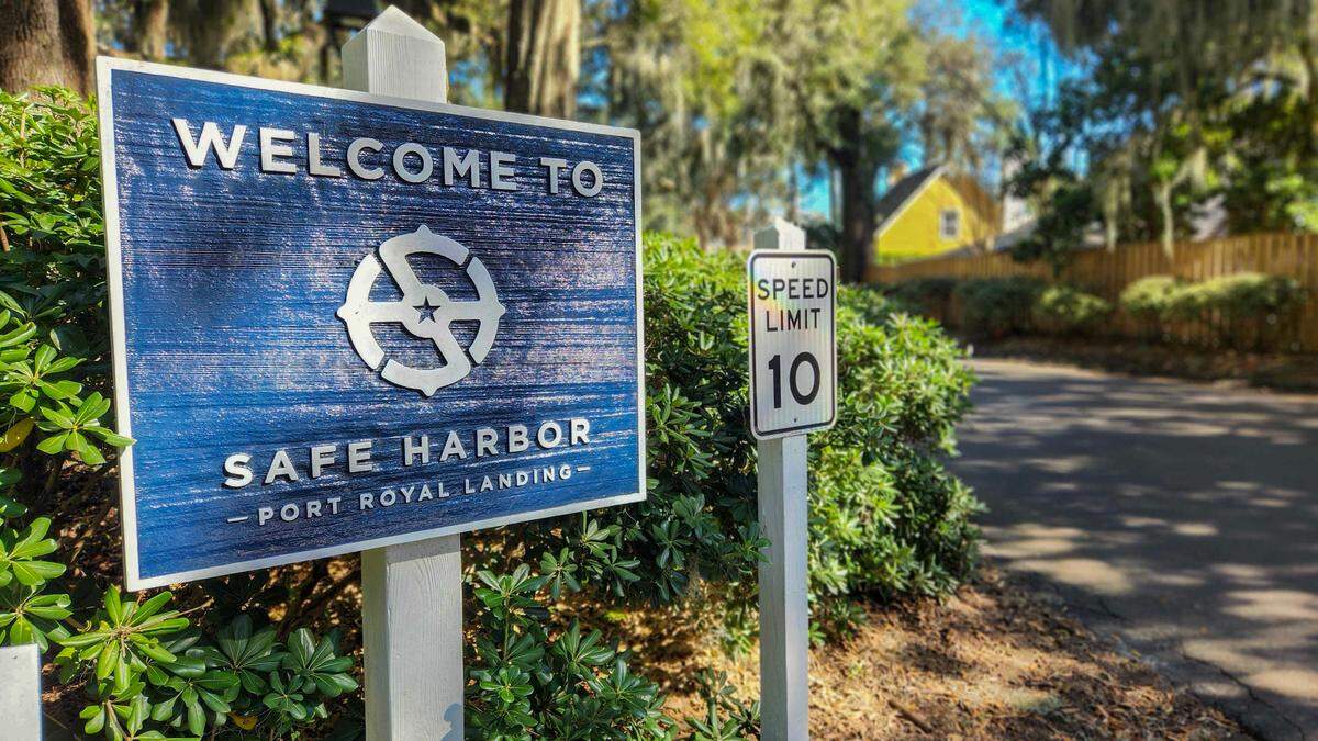 A welcoming sign to Safe Harbor Port Royal Landing as photographed on Feb. 14, 2024 is located on the Beaufort River in the Town of Port Royal. Safe Harbor is now planning to build a new marina on Battery Creek in the old village part of the town.