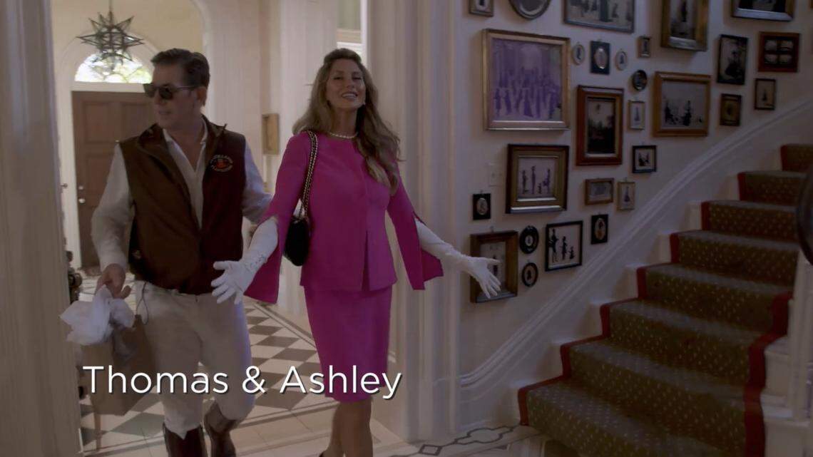 Ashley Jacobs, right, enters the room on the April 19, 2018 episode of "Southern Charm" on Bravo.