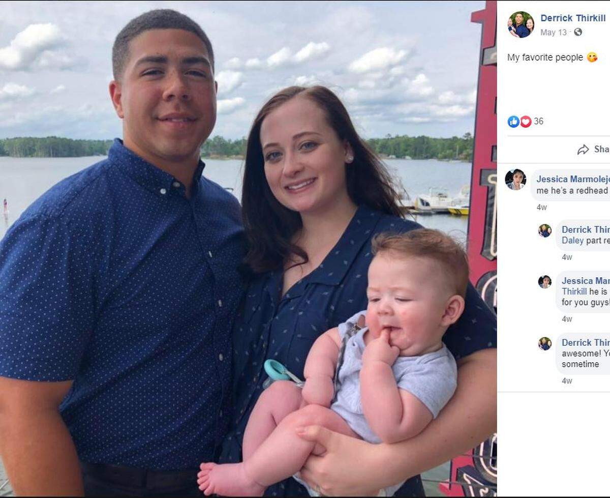 Derrick Thirkill, pictured with his family on Facebook, died in a vehicle crash Saturday in Beaufort.