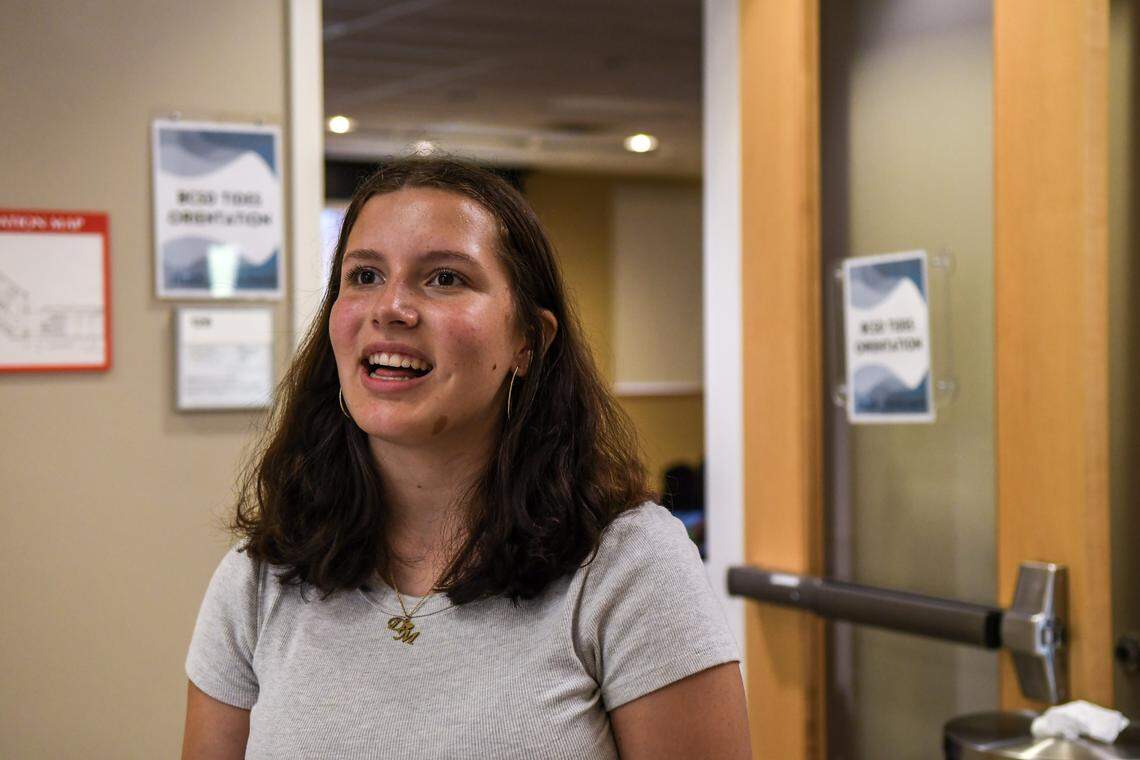 Marina Onofrio, a Beaufort County high school sophomore, speaks on Aug. 6, 2025, about why she wanted to enroll in the BCSD Tides dual enrollment program with Technical College of the Lowcountry at the New River Campus in Okatie. Students who enroll in the program experience college-level degree courses taught by TCL instructors.