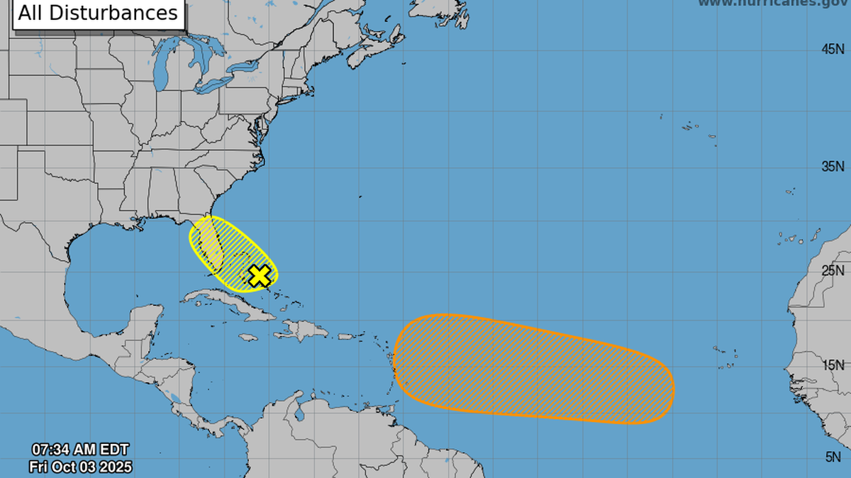 The National Hurricane Center is monitoring these two tropical disturbances on Oct. 3, 2025.