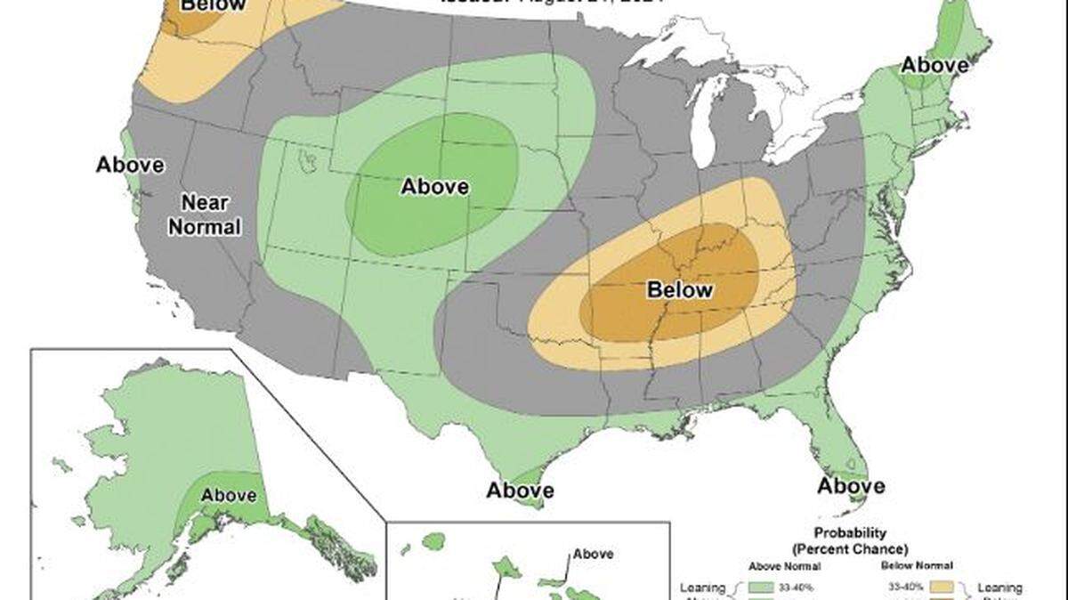 Precipitation outlook for the next eight to 14 days for the United States, according to the National Weather Service’s Climate Prediction Center.