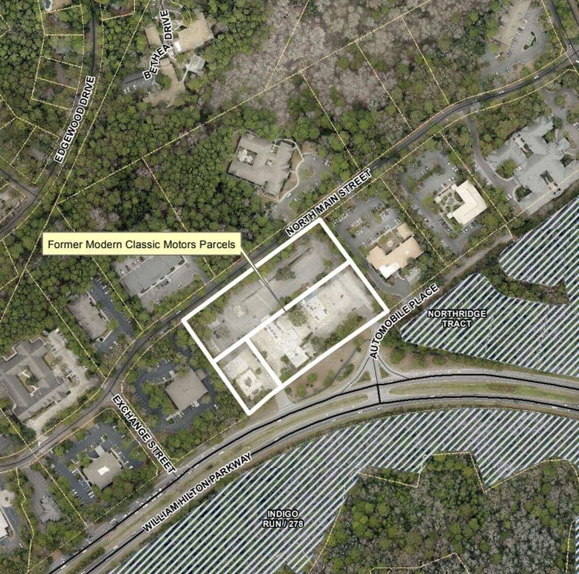 The plot of land purchased by the Town of Hilton Head Island where Modern Classic Motors once operated off U.S. 278 and Main Street.