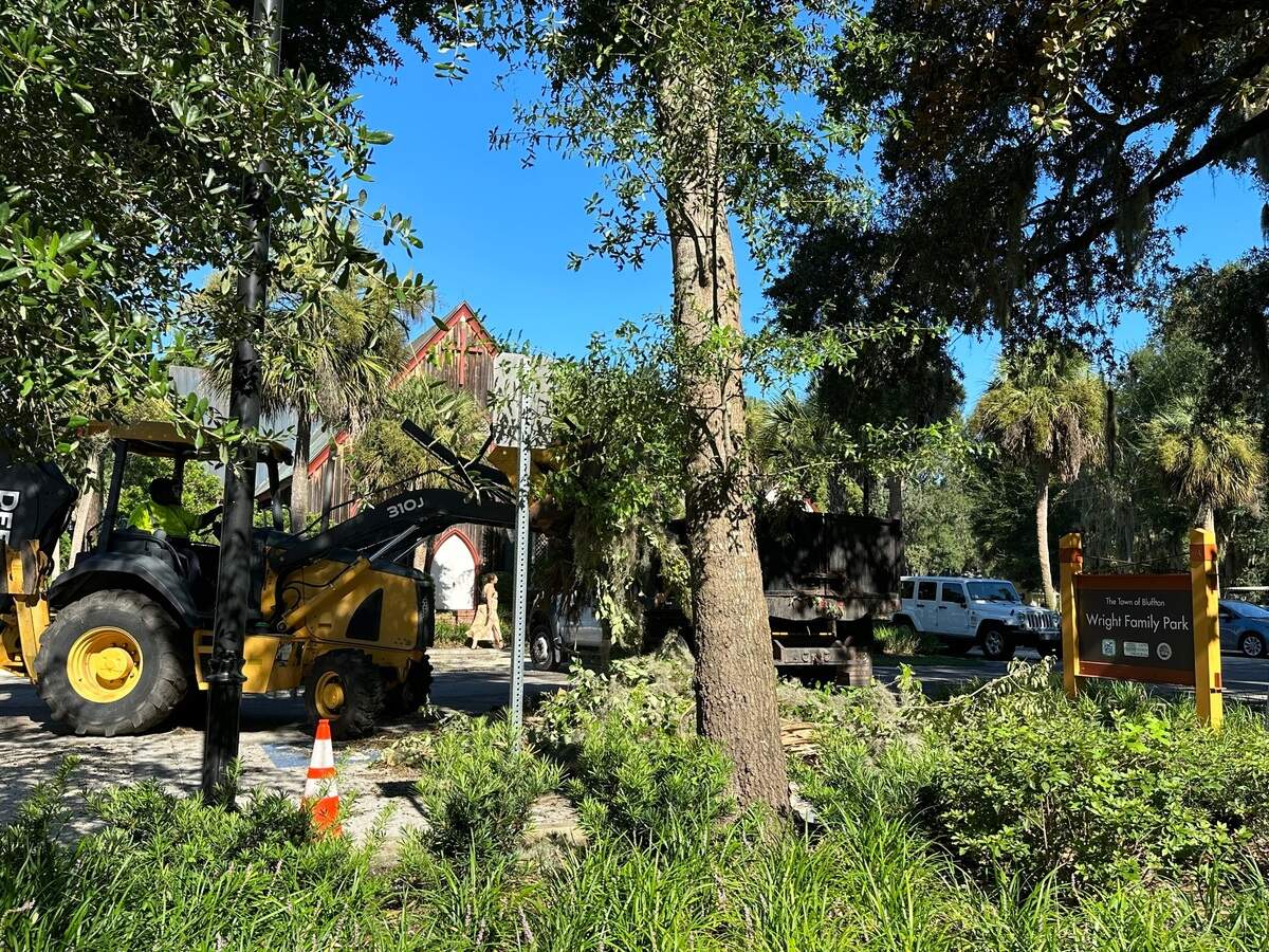 The Town of Bluffton was conducting cleanup efforts on Thursday morning around Wright Family Park and the Church of the Cross following Hurricane Idalia.