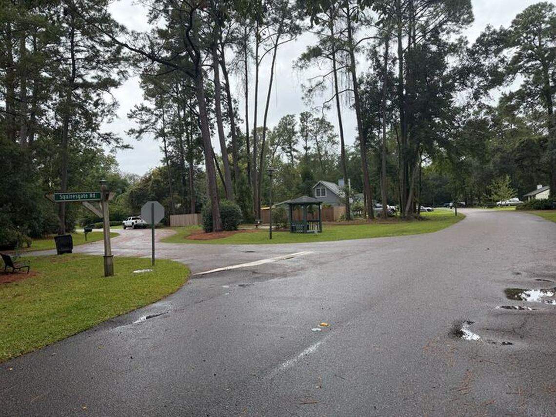A group of teens had a confrontation with an off-duty sheriff’s deputy the evening of Sept. 28, 2025, at this intersection in the Squiresgate neighborhood on north-end Hilton Head Island. Several boys were restrained on the roadway as neighbors accused them of carrying a gun.