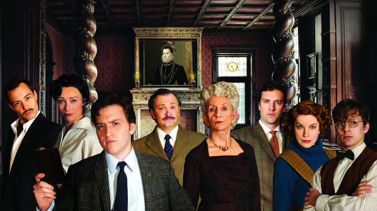 The Mousetrap Cast, left-to-right: Neil  D'Astolfo, Annie Grier, Ethan Saks (with notebook), Daryll Heysham, Isabella Knight, Ben Williamson, Elizabeth Diane Wells, Seamus Mulcahy
