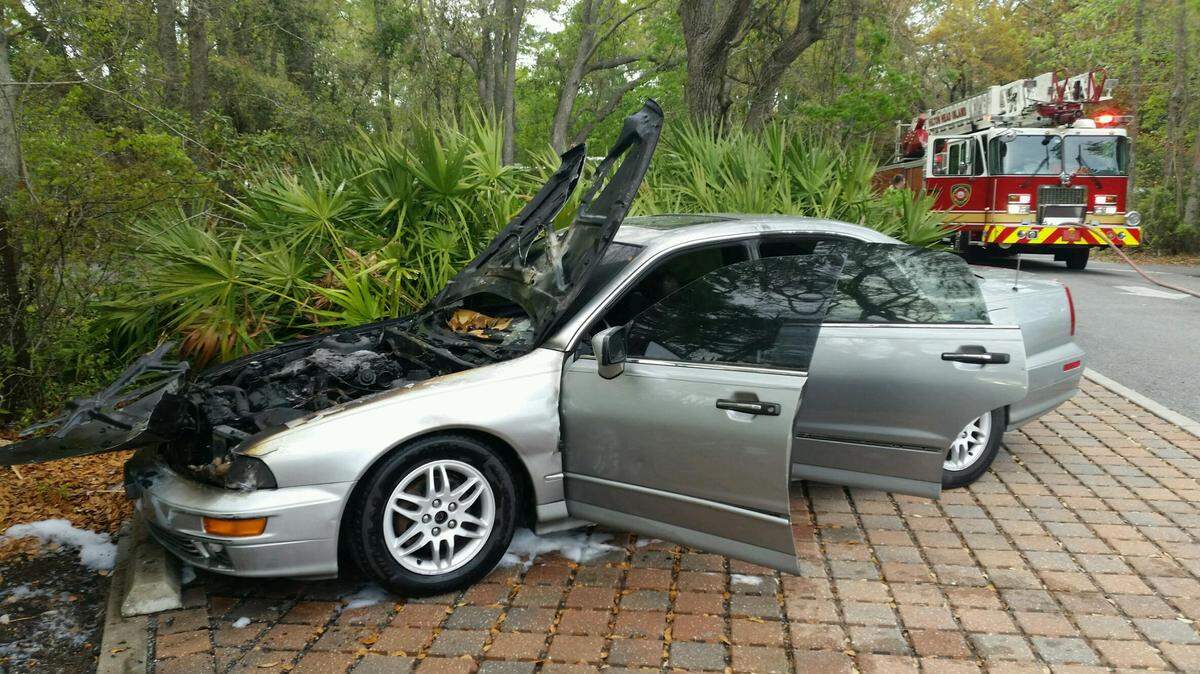 A car caught fire in a Hilton Head Island parking lot Monday afternoon.