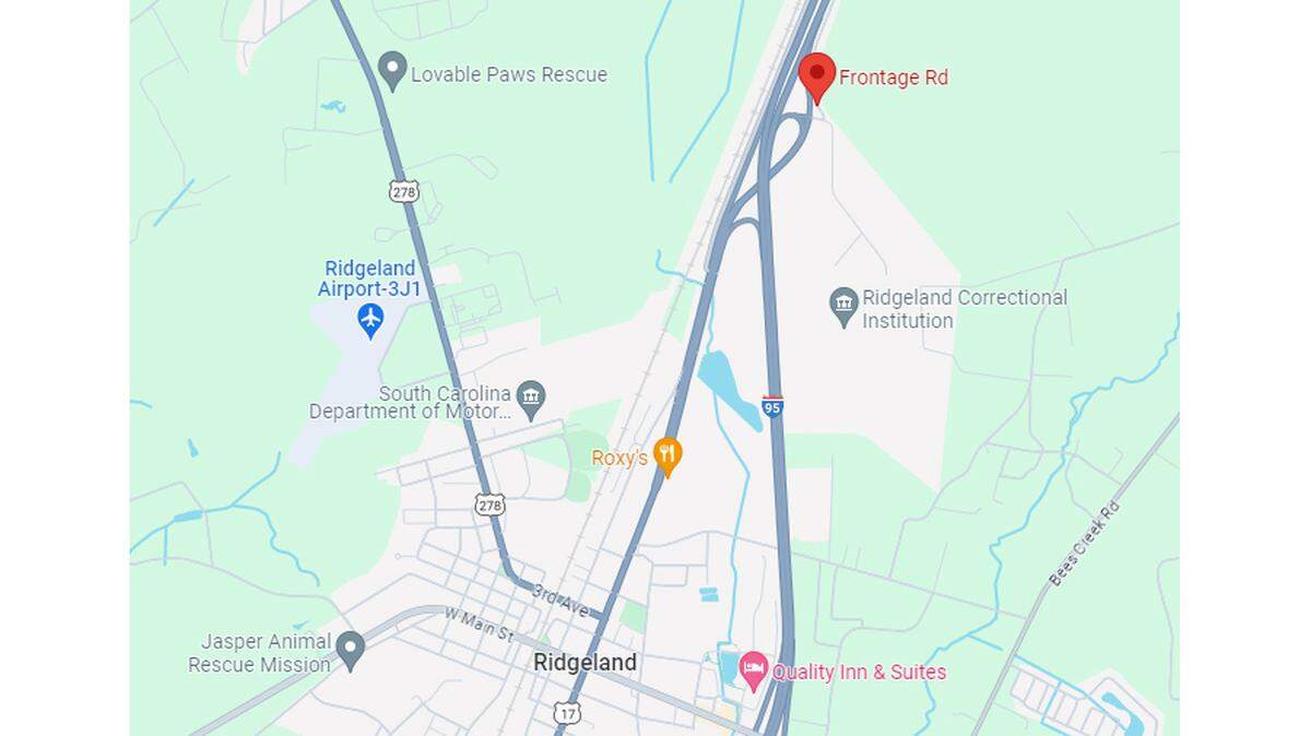Location of Frontage Rd. north of Ridgeland, SC.. Credit: Google Map