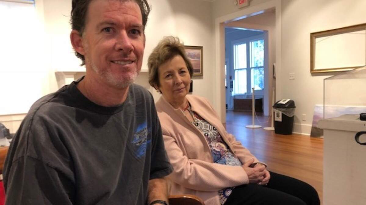 Addison Palmer and Barbara Palmer in the gallery at the Coastal Discovery Museum.