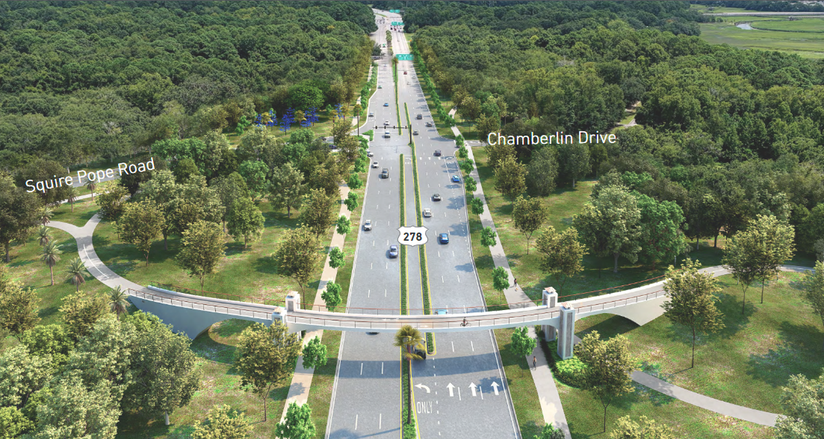 Officials hope a pedestrian bridge will improve safety at the intersection of Squire Pope Road and William Hilton Parkway.