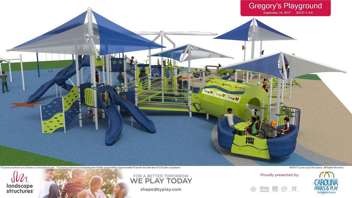 The rendering of the outdoor playground being installed at the Island Recreation Center.
