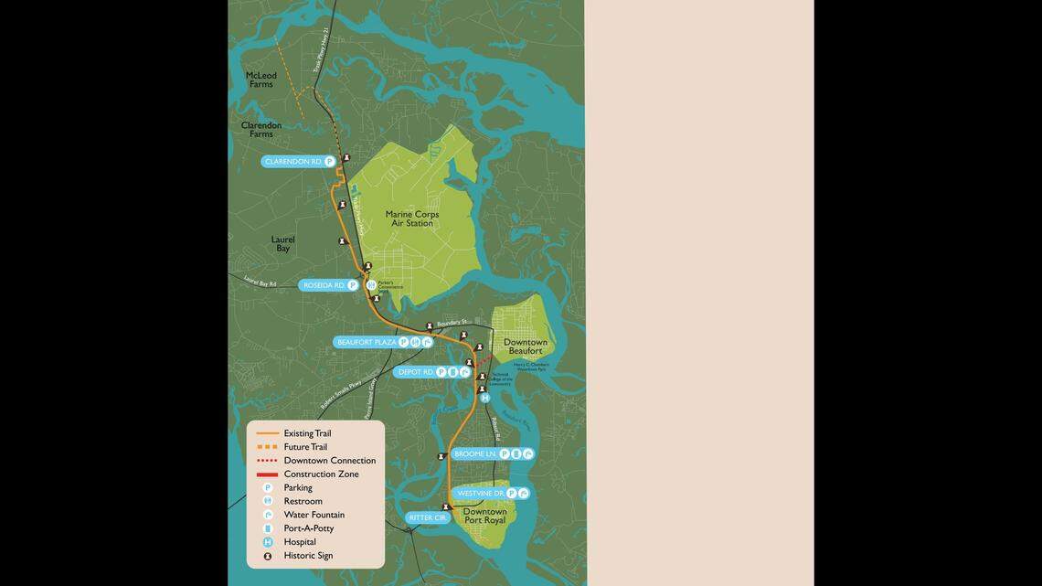When the Spanish Moss Trail is completed, it will be 16 miles long and stretch from Port Royal North to nearly the Whale Branch River north of Beaufort. It’s currently 10 miles long.