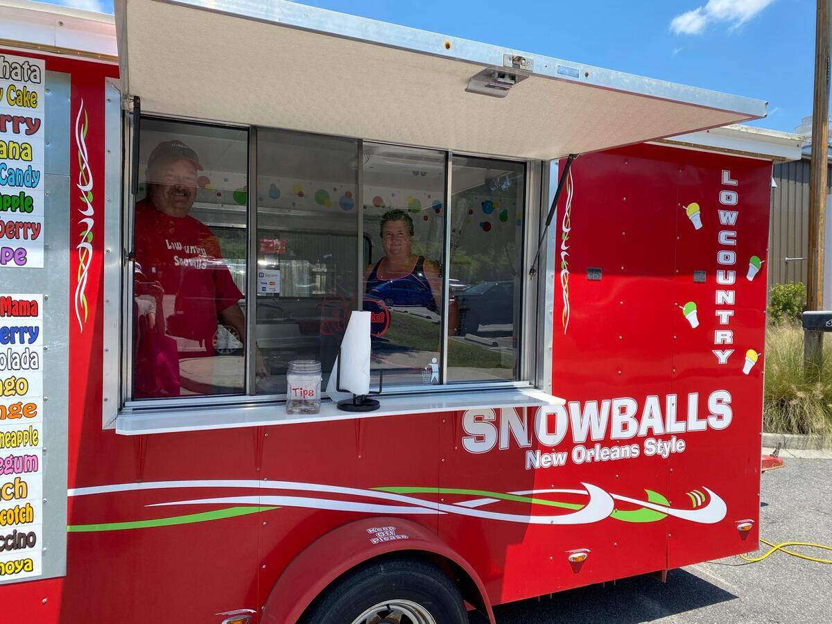 The Lowcountry Snowballs food truck is pictured on April 25, 2020 during the drive-thru artisan market hosted by Southern Barrel Brewing Co. in Bluffton.