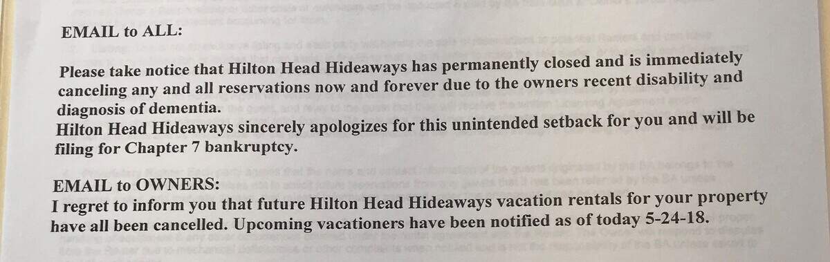Email sent to property owners from Chuck Zapiec’s email address, which is attached as an exhibit in a lawsuit.